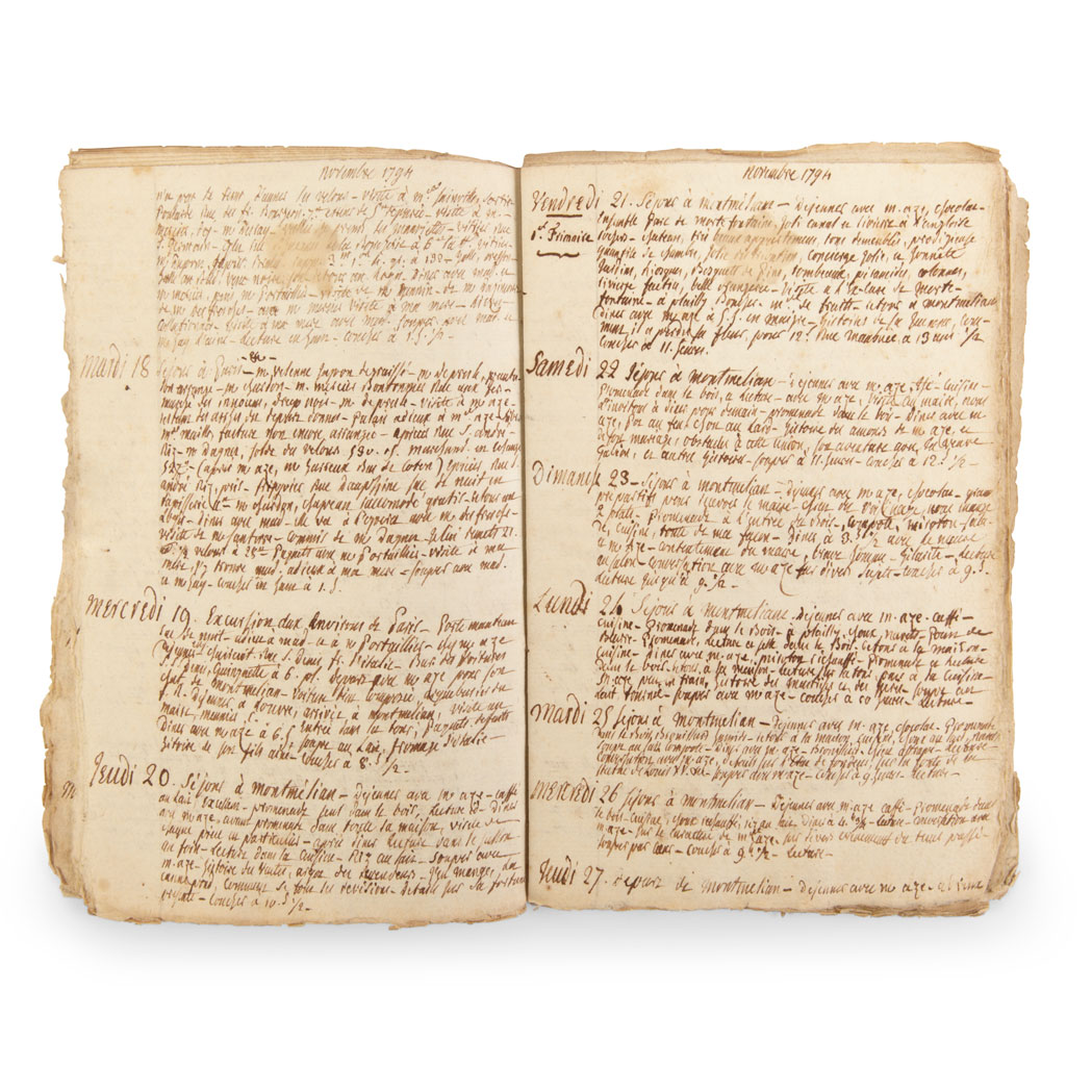 Lot image - GRIMOD DE LA REYNIERE, ALEXANDRE-BALTHAZAR-LAURENT  Autograph Diary