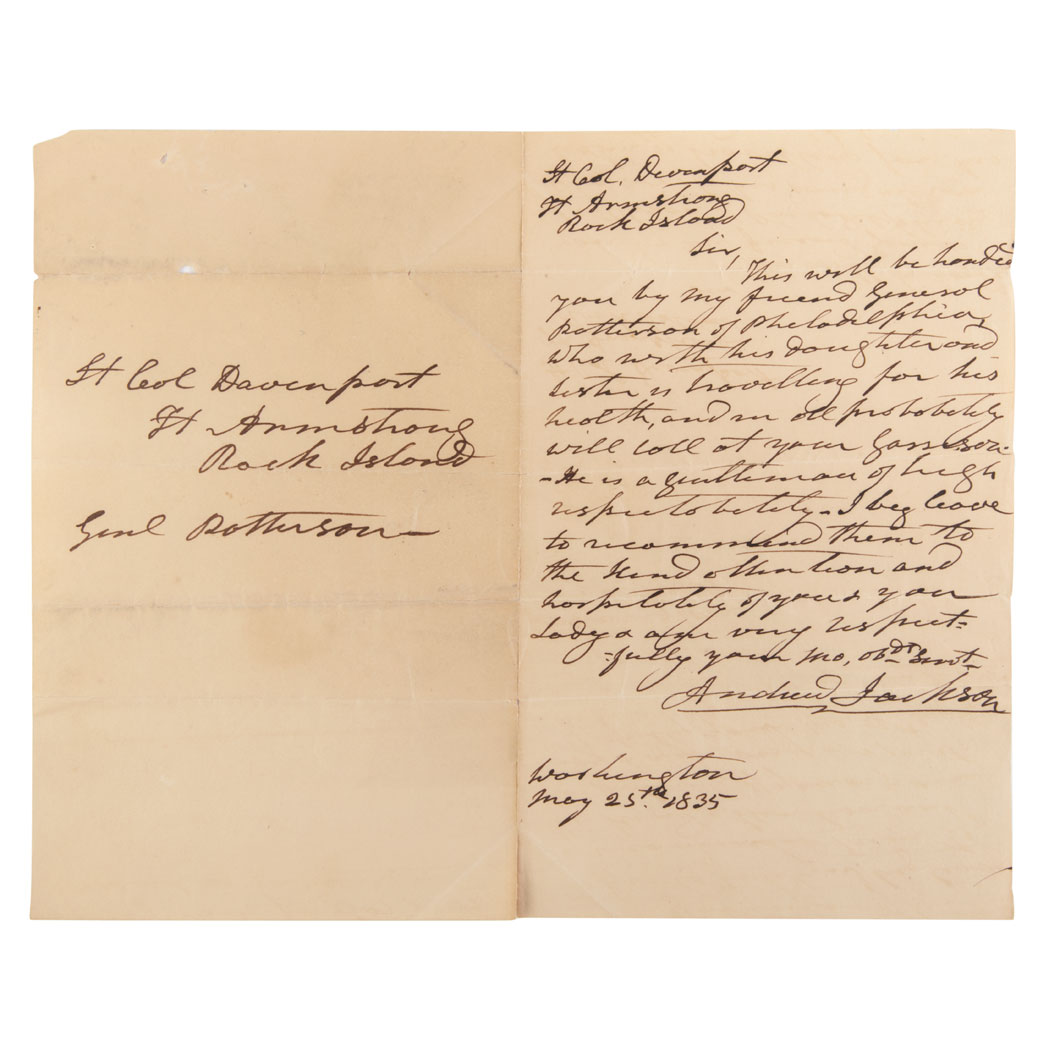 Lot image - JACKSON, ANDREW  Autograph letter signed