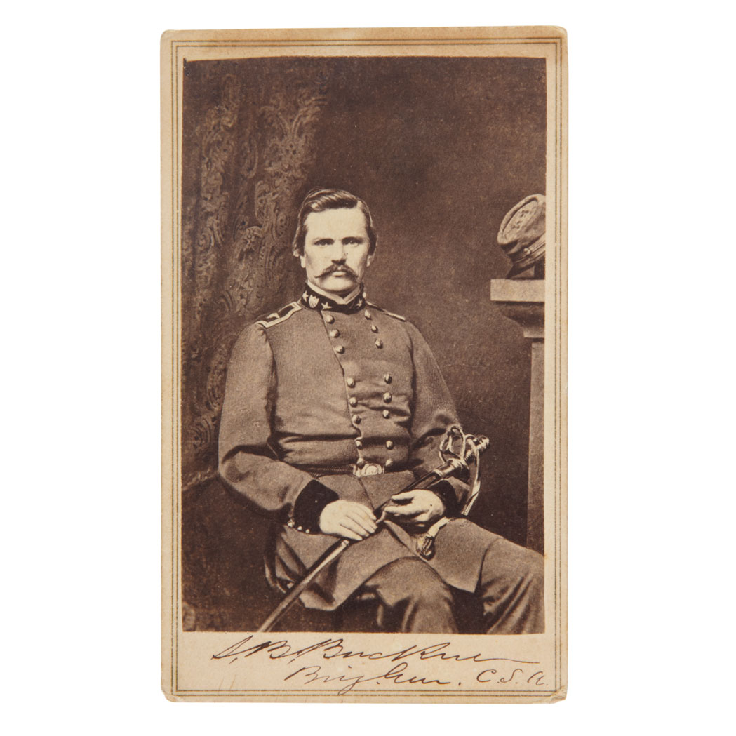 Lot image - [CIVIL WAR - CONFEDERATE]  Signed carte-de-visite portrait of Brigadier General Simon Bolivar Buckner