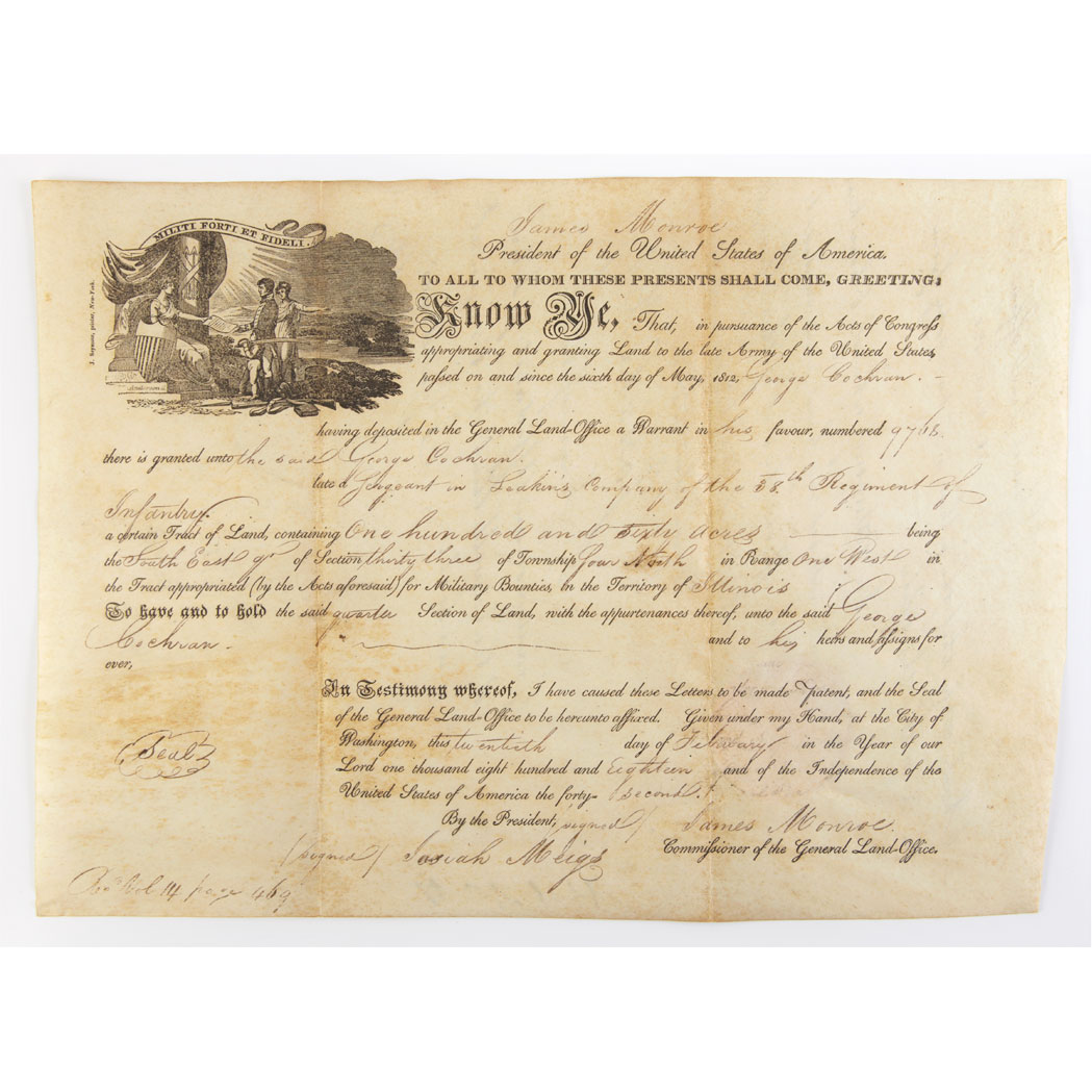 Lot image - MONROE, JAMES  Twice signed document