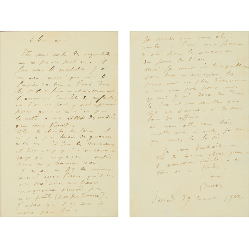 Lot image - RENOIR, PIERRE AUGUST  Two page autograph letter on two leaves