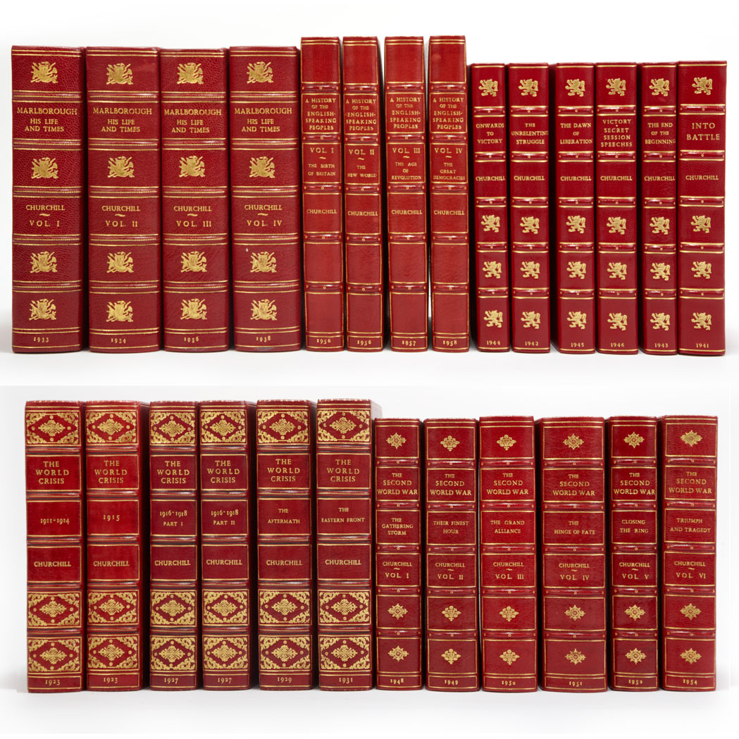Lot image - CHURCHILL, WINSTON  Group of finely bound first editions