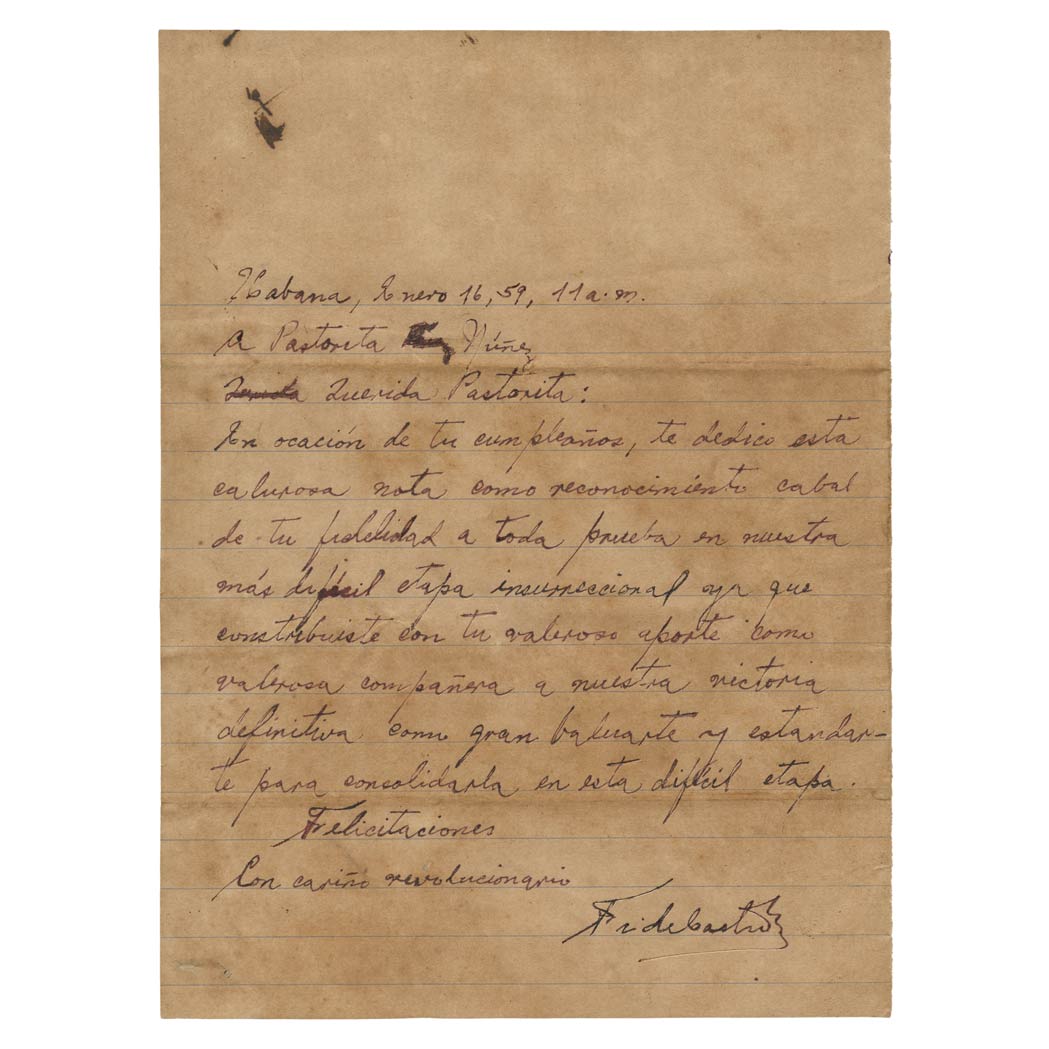 Lot image - CASTRO, FIDEL  Autograph letter signed