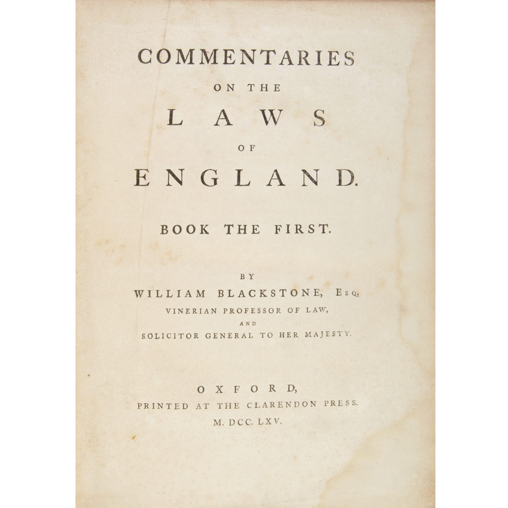 Lot image - [LAW]  BLACKSTONE, WILLIAM. Commentaries on the Laws of England