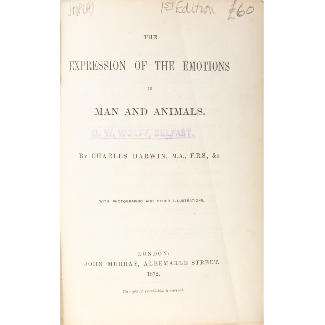 Lot image - DARWIN, CHARLES  The Expression of the Emotions in Man and Animals