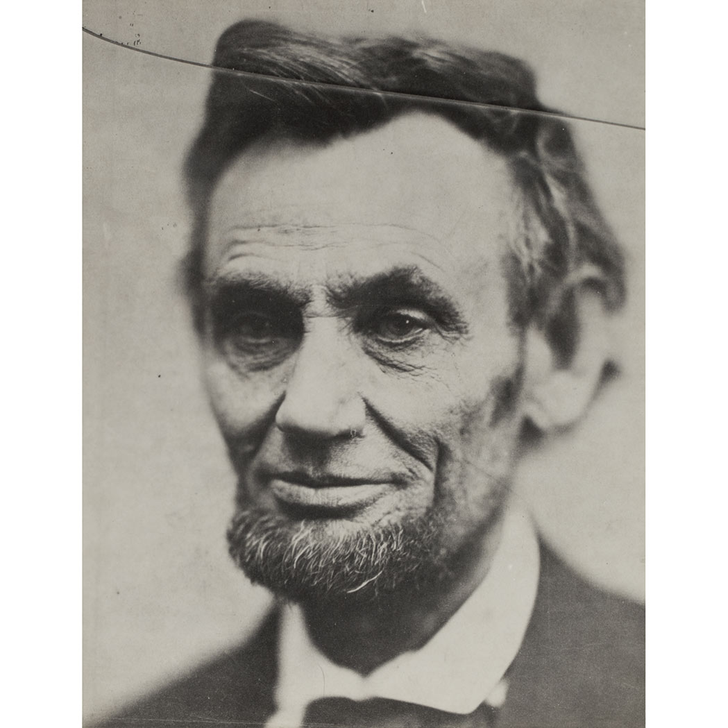 Lot image - [LINCOLN, ABRAHAM - GARDNER, ALEXANDER] Portrait of Abraham Lincoln (Meserve 100). A later printing of Meserve 100, inscribe...