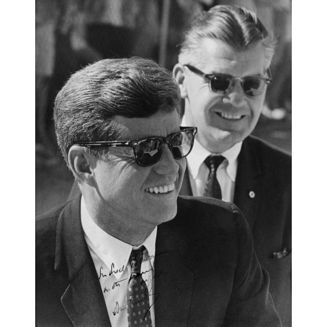 Lot image - KENNEDY, JOHN FITZGERALD Photograph inscribed to Press-Enterprise photographer Fred Bauman. Palm Springs, CA: 28 September 1...