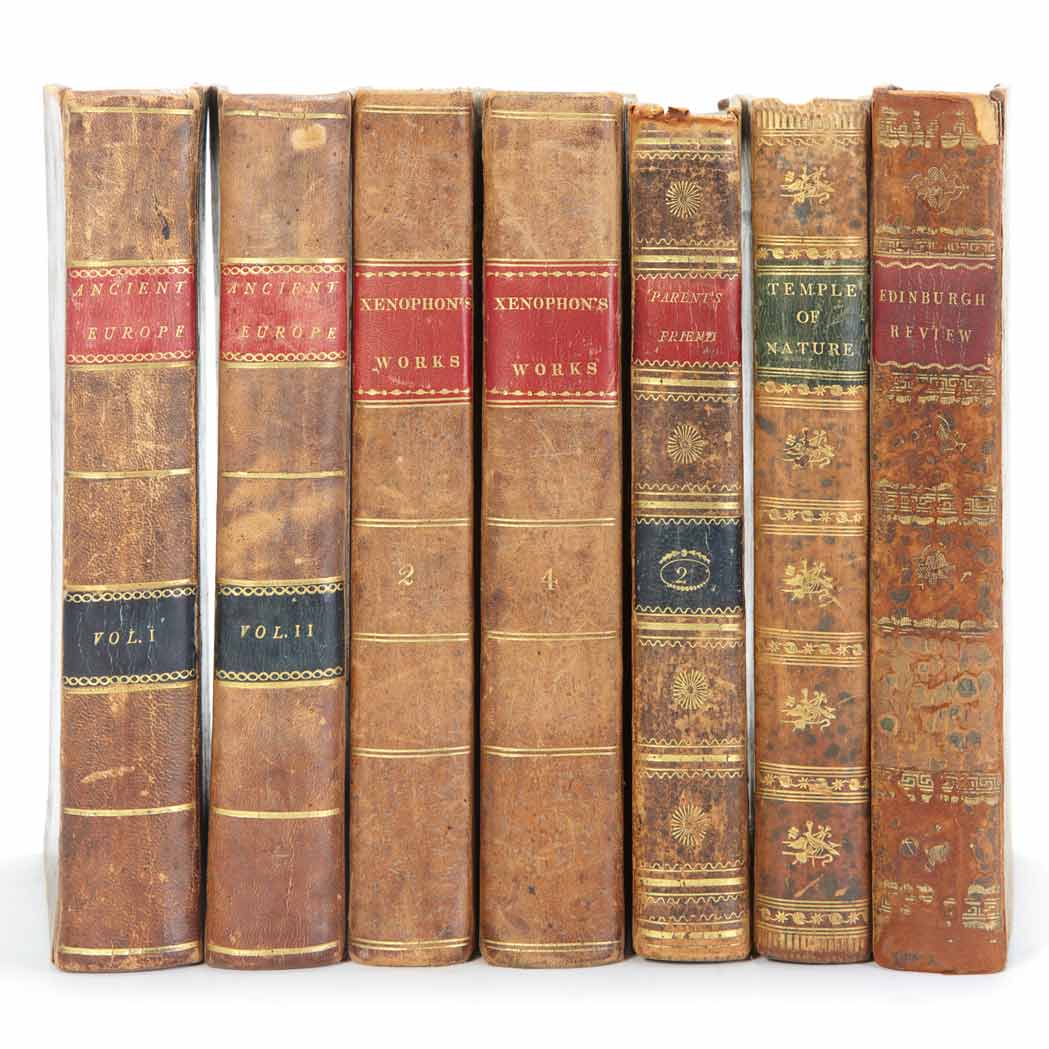 Lot image - [BINDINGS] Group of approximately twenty-three leather bound volumes. Comprising mostly American imprints of literature titl...