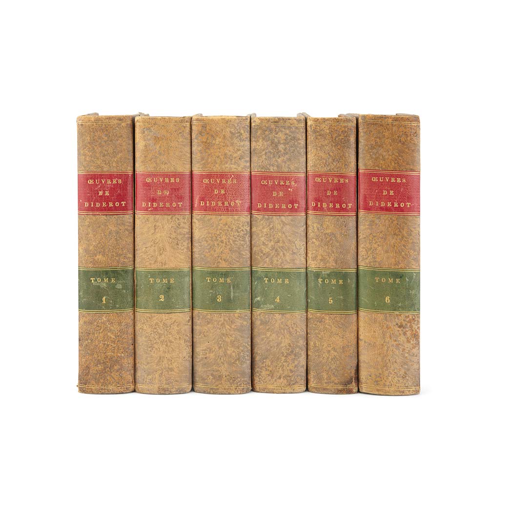 Lot image - DIDEROT, DENIS Oeuvres. Paris: A. Belin, 1818. Six volumes, contemporary tree calf with red and green lettering labels gilt....