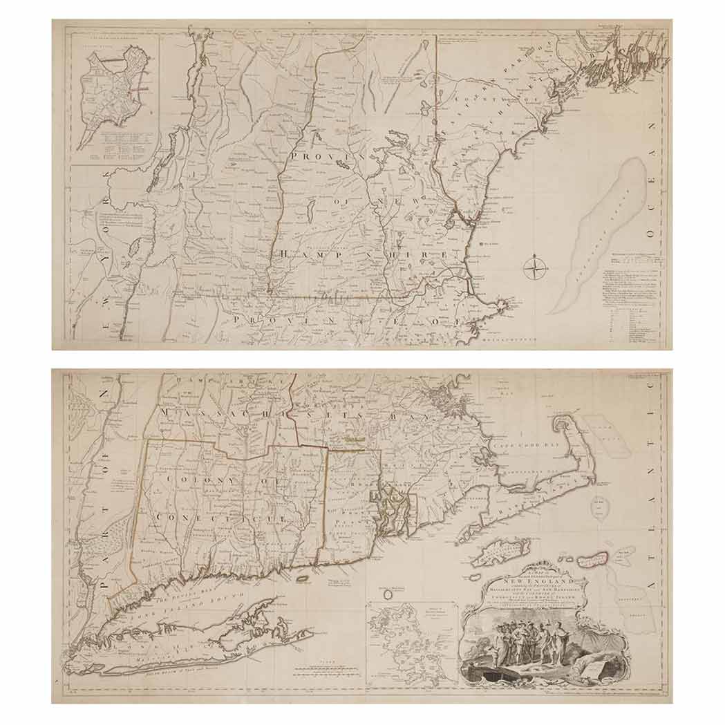 Lot image - JEFFERYS, THOMAS and [MEAD, BRADDOCK aka GREEN, JOHN] A Map of the Most Inhabited part of New England, containing the Provinces...