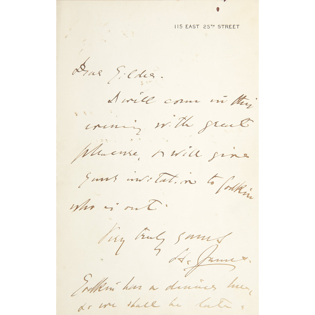 Lot image - JAMES, HENRY The Awkward Age. New York & London: Harpers, 1899. First edition, with an autograph note signed H. James aff...