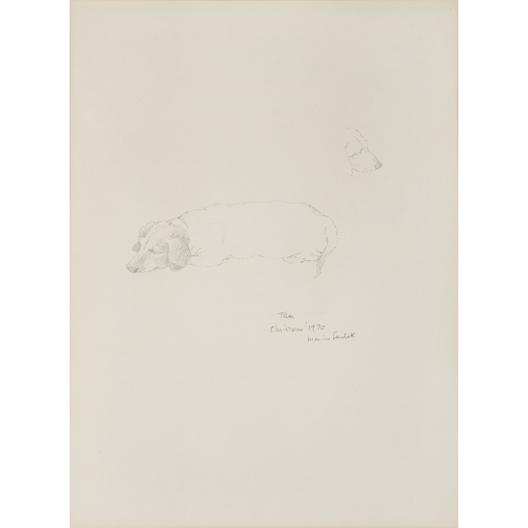 Lot image - SENDAK, MAURICE Drawing of a dog. Original pencil drawing on paper depicting a sleeping dog with a second drawing of a small...