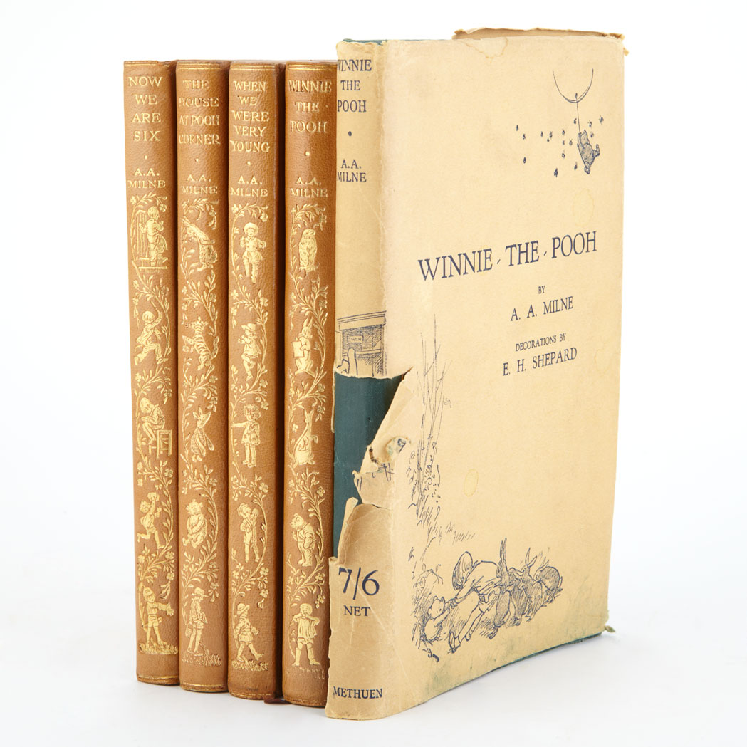 Lot image - MILNE, A.[LAN] A.[LEXANDER]  When We Were Very Young; Winnie-the-Pooh; Now We are Six; The House at Pooh Corner