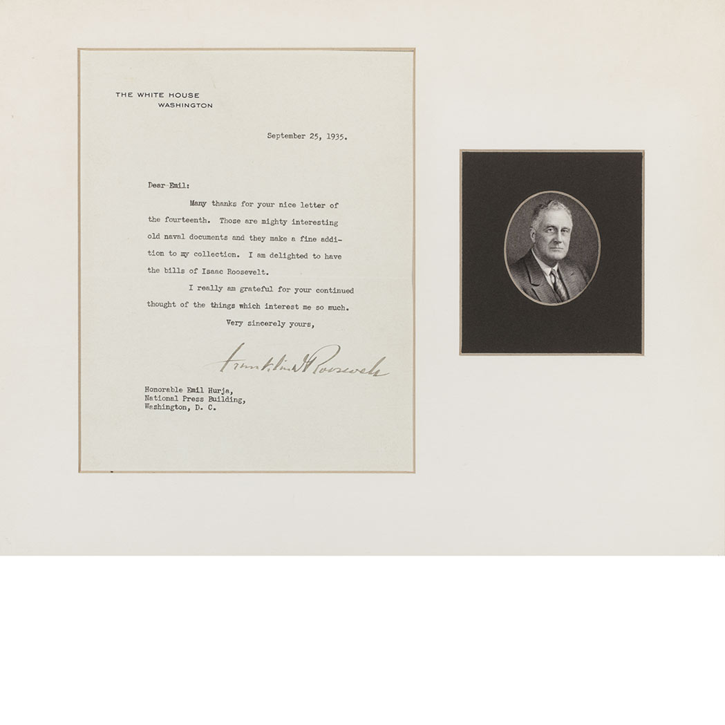 Lot image - ROOSEVELT, FRANKLIN DELANO  Typed letter signed
