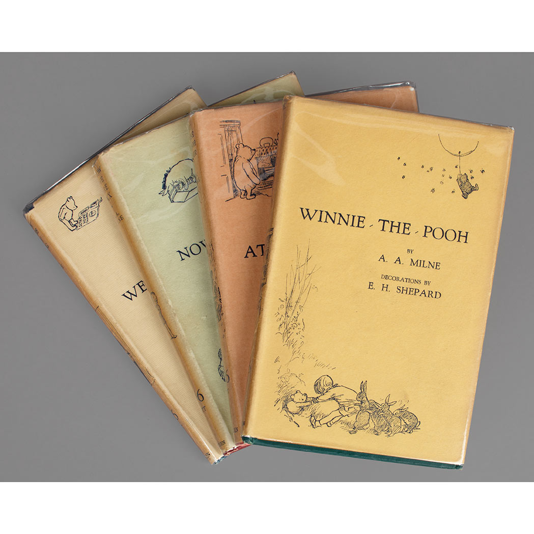 Lot image - MILNE, A.[LAN] A.[LEXANDER]  When We Were Very Young; Winnie-the-Pooh; Now We are Six; The House at Pooh Corner