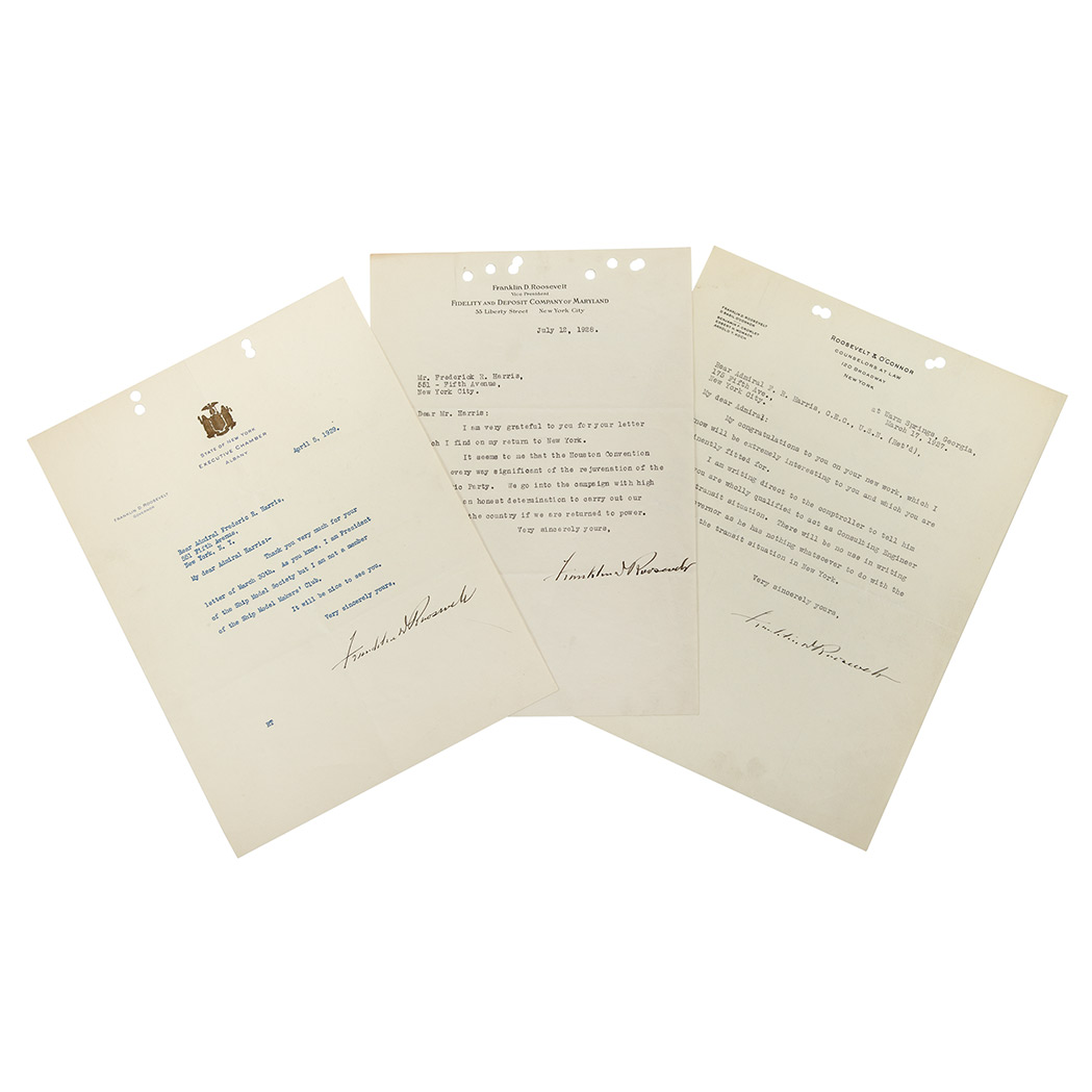 Lot image - ROOSEVELT, FRANKLIN DELANO  Correspondence with Admiral Frederick Harris