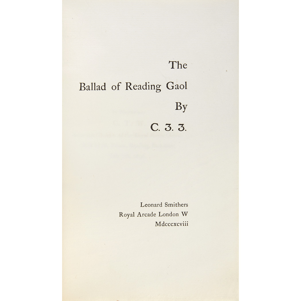Lot image - C.3.3. [=WILDE, OSCAR]  The Ballad of Reading Gaol