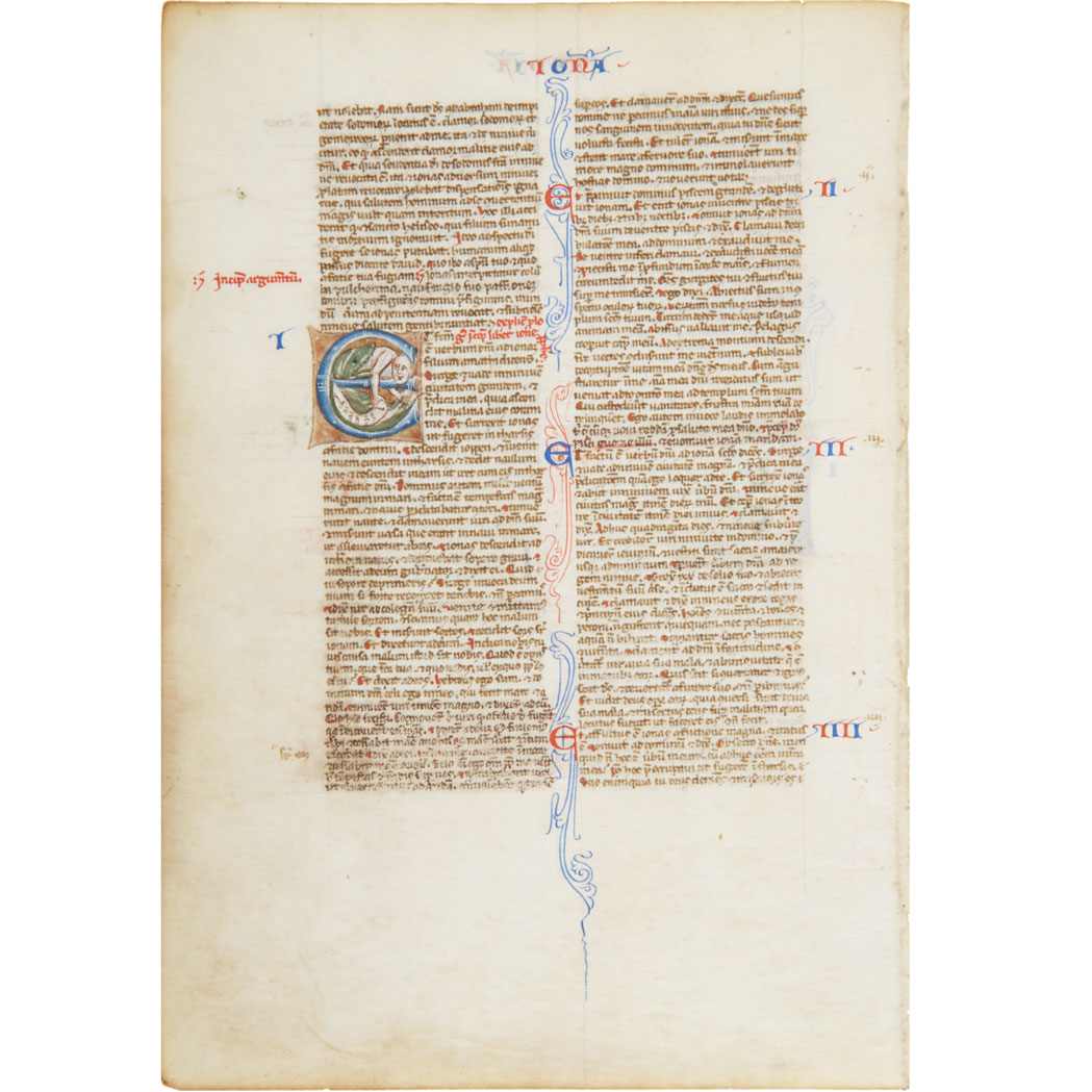 Lot image - [MANUSCRIPT]  Illuminated leaf on vellum extracted from a Bible