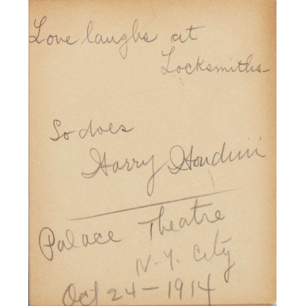 Lot image - HOUDINI, HARRY  Autograph sentiment signed