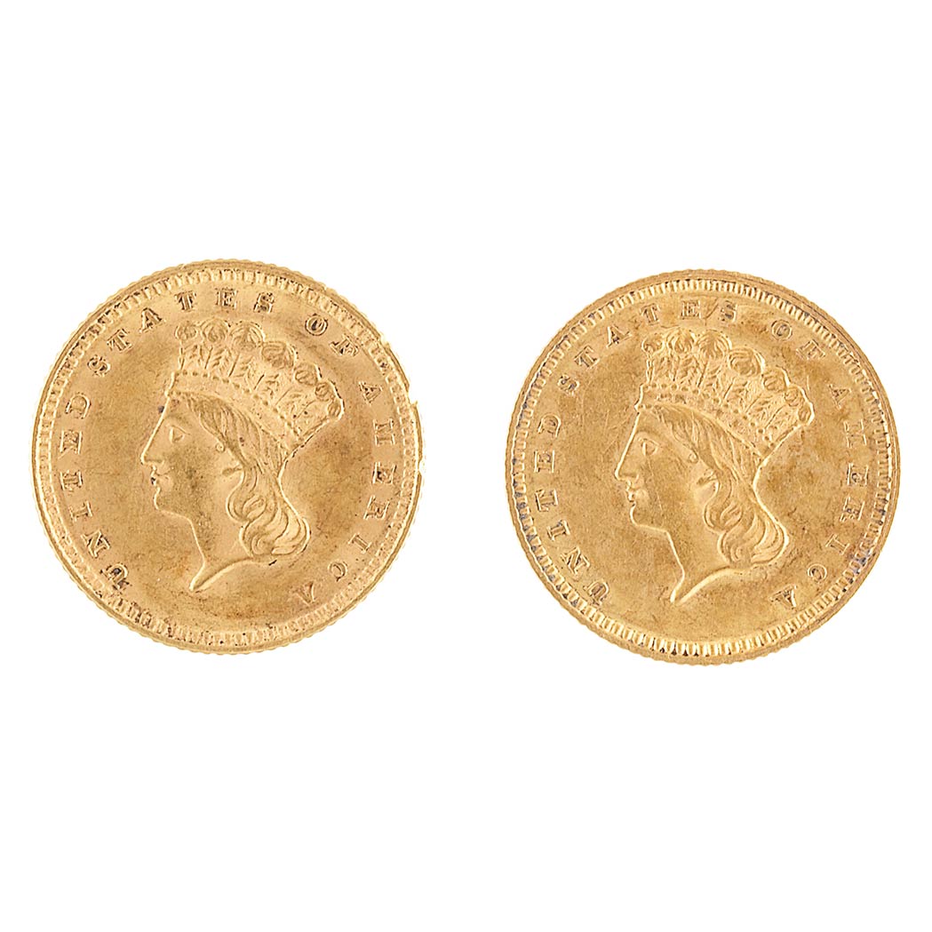 Lot image - United States Two Indian Princess Large Head Gold Coins
