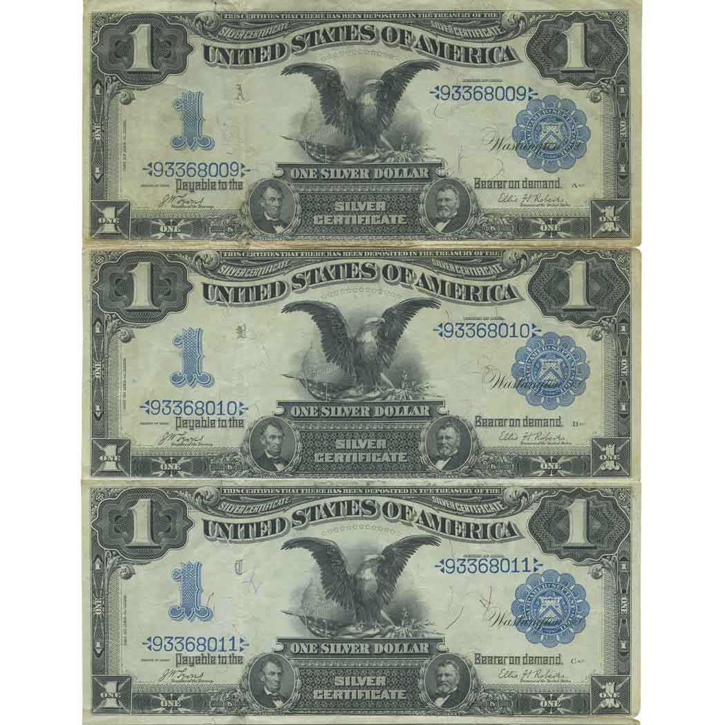 Lot image - United States 1899 $1 Silver Certificate Sheet of 4 Fr 226