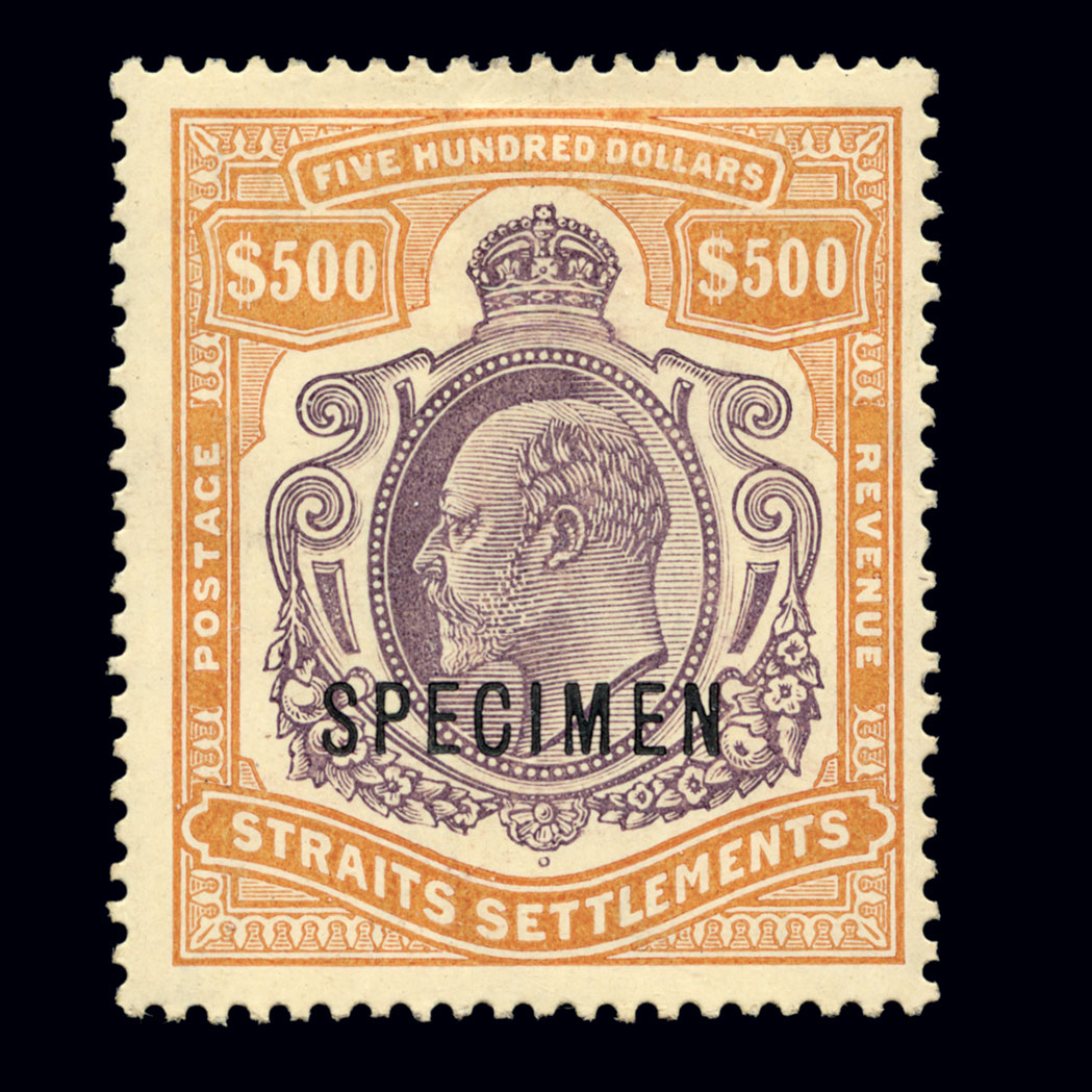 Lot image - Malaya Strait Settlements 1908 $500 Overprinted SPECIMEN S.G. 169S