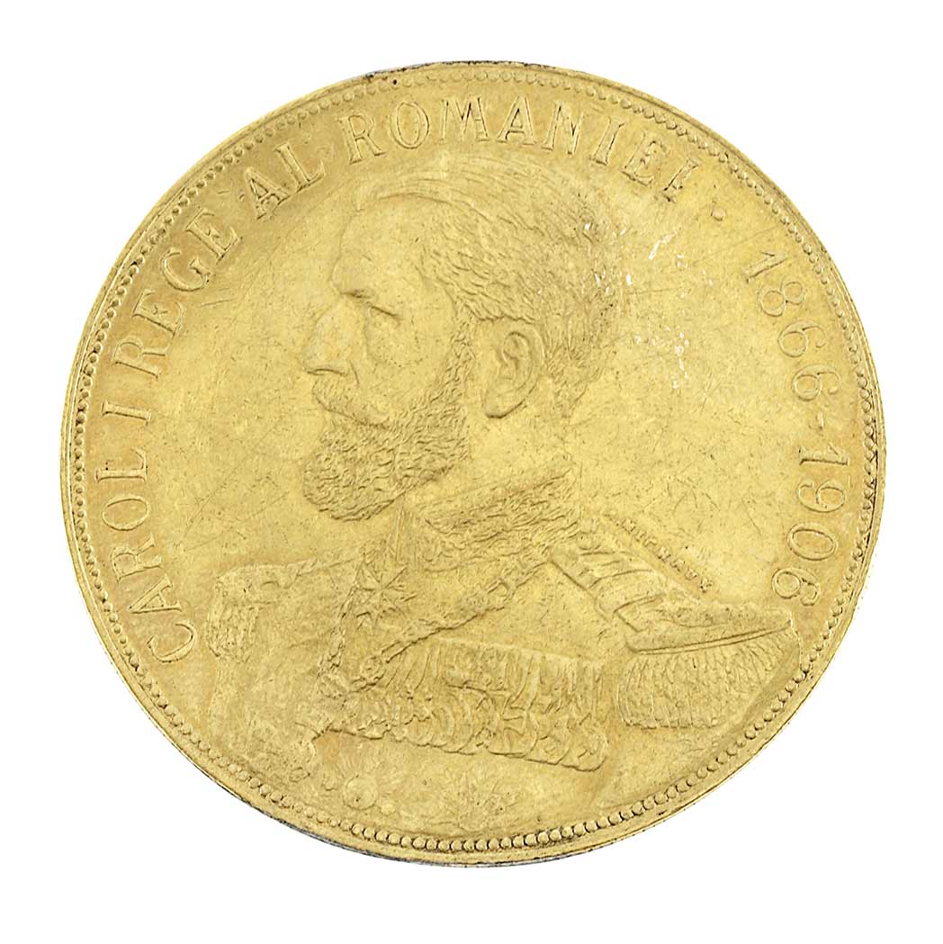 Lot image - Romania 1906 50 Lei Anniversary Gold Coin