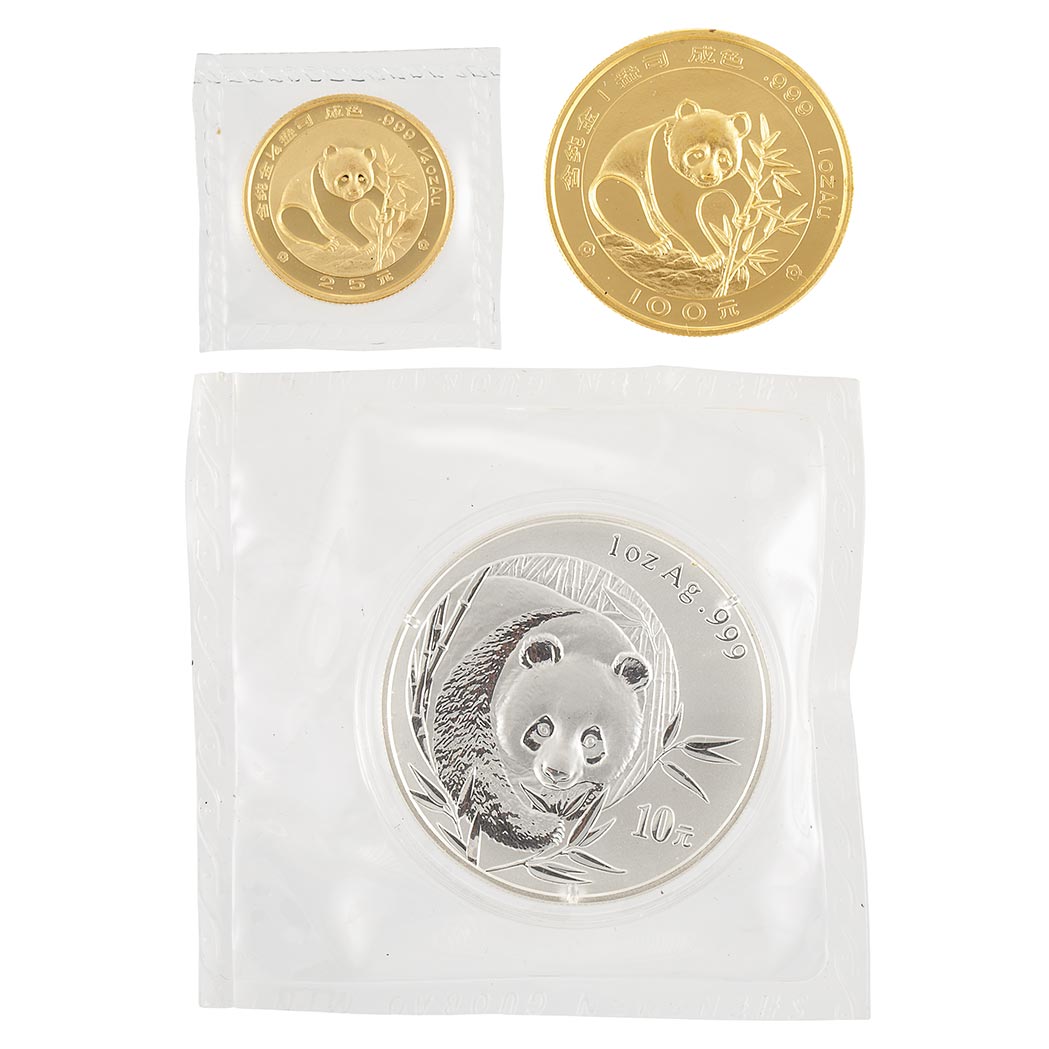 Lot image - China 100, 25 and 10 Yuan Panda