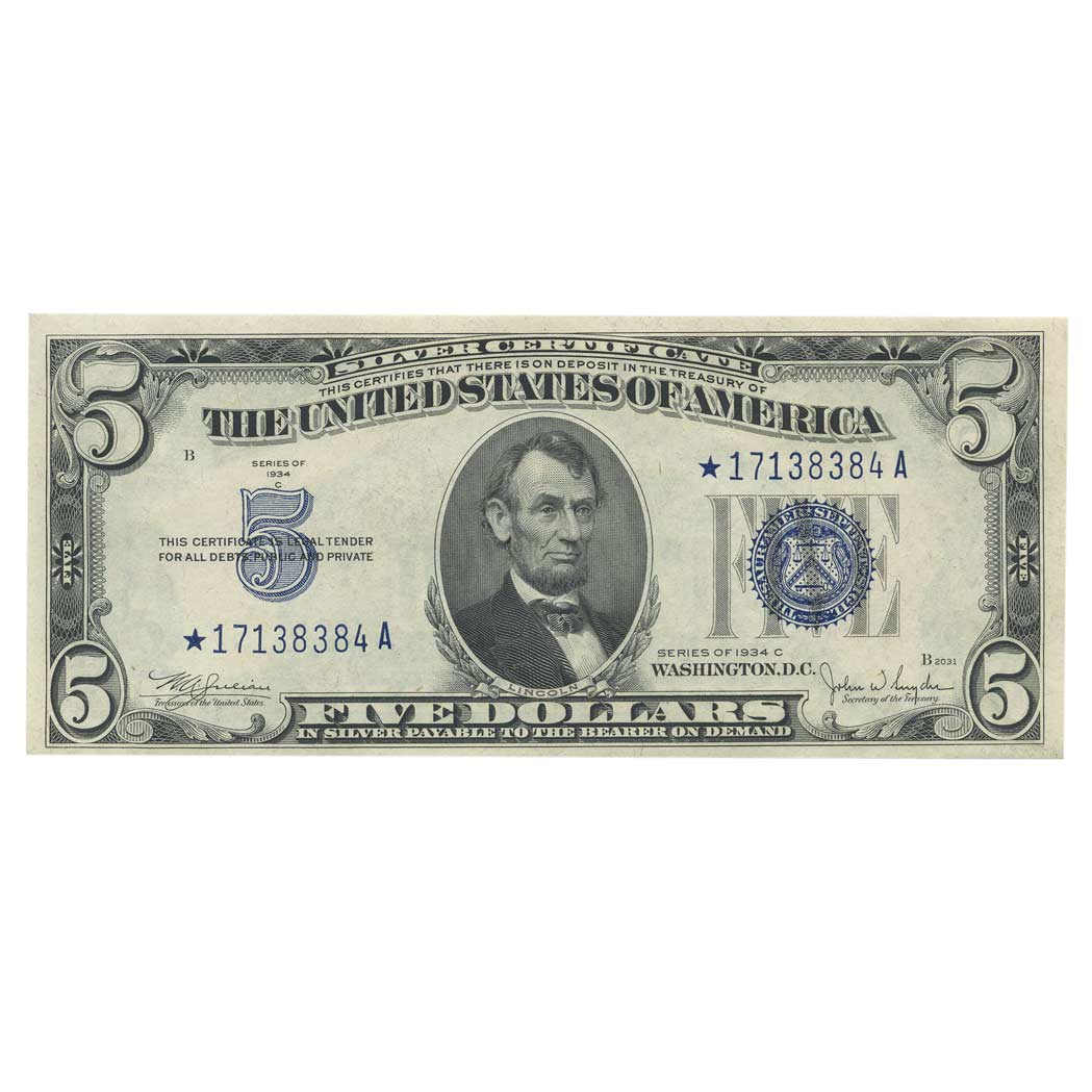 Lot image - United States 1934 C $5 Silver Certificate, STAR note
