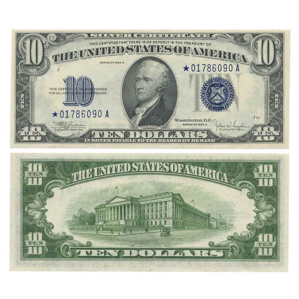 Lot image - United States 1934 C $10 Silver Certificate STAR Note