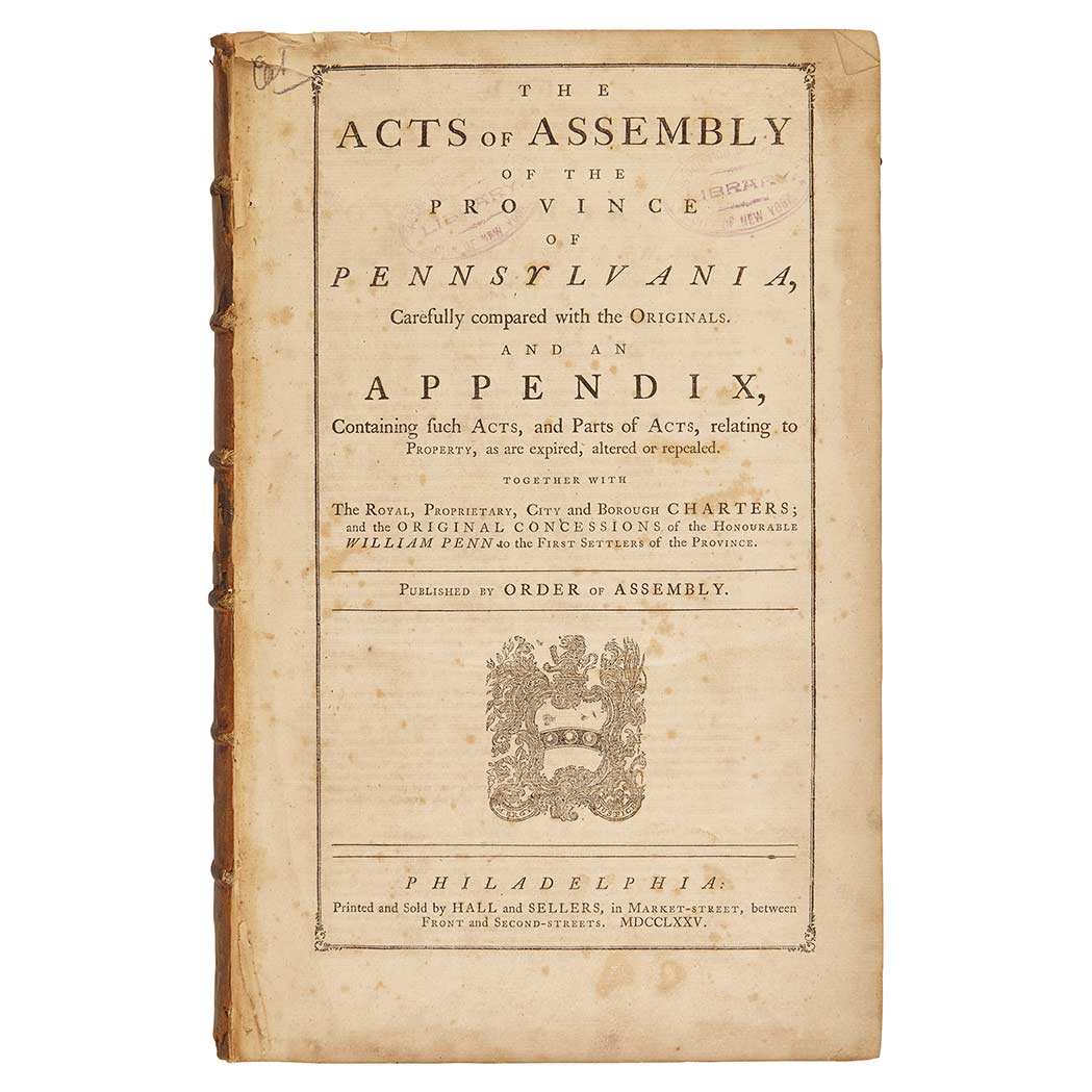 Lot image - [PENNSYLVANIA]  The Acts of Assembly of the Province of Pennsylvania...