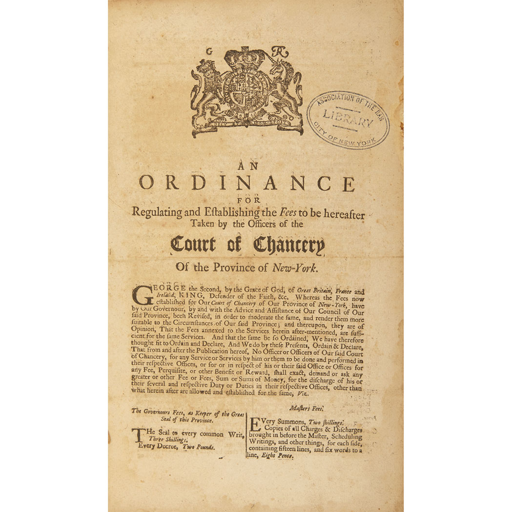 Lot image - [NEW YORK]  Group of four ordinances printed by Bradford