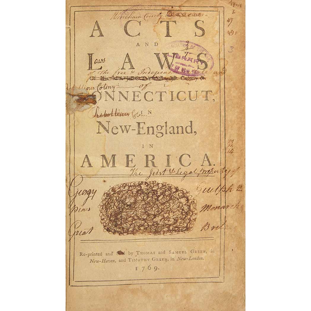 Lot image - [CONNECTICUT]  Acts and laws of His Majesty's English colony of Connecticut, in New-England, in America