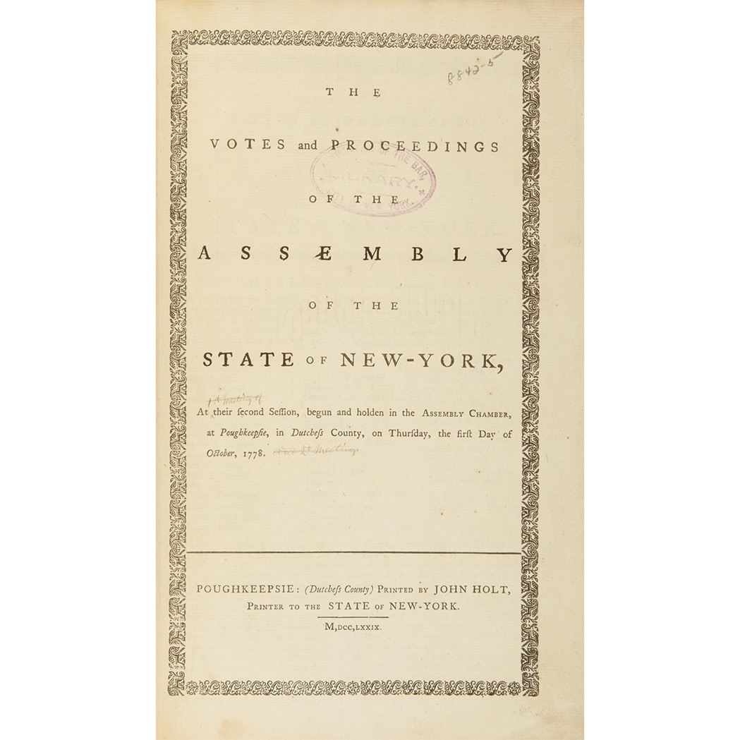 Lot image - [NEW YORK] Group of Journals of the Votes and Proceedings of the New York General Assembly, 1772-1801, thirteen folio volume...