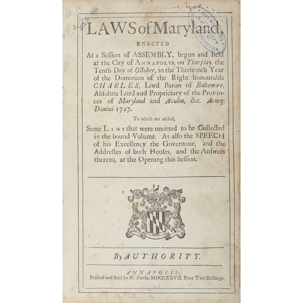Lot image - [MARYLAND - COLONIAL]  Large group of session laws, 1727-57