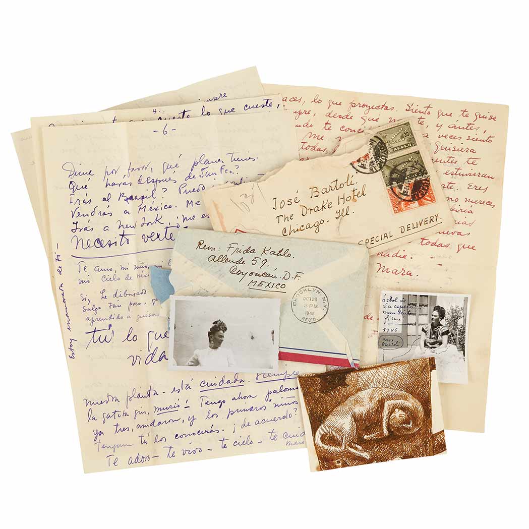 Lot image - KAHLO, FRIDA  An important unpublished archive of approximately twenty-five autograph letters to Jose Bartoli, with photographs and various enclosures