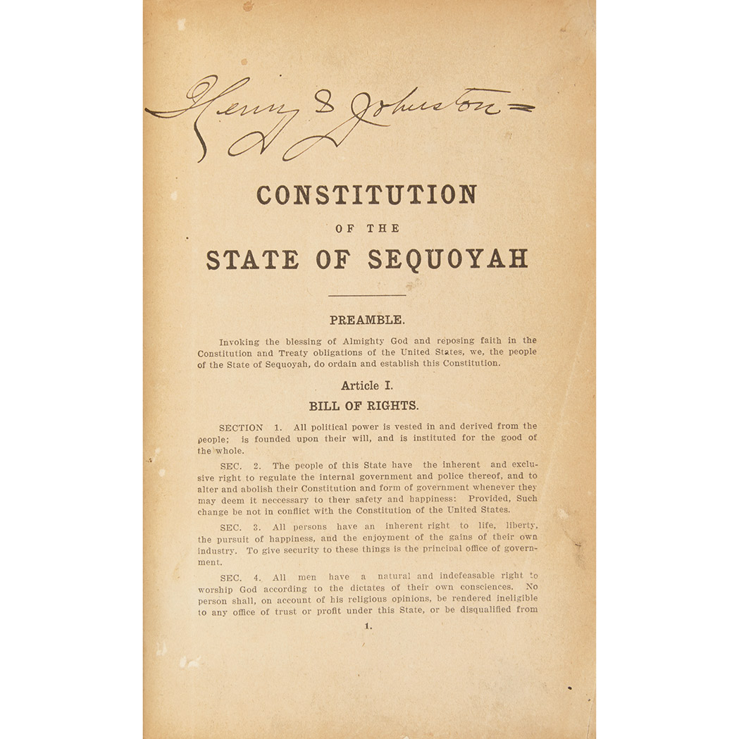 Lot image - [NATIVE AMERICAN - STATE OF SEQUOYAH]  Constitution of the State of Sequoyah