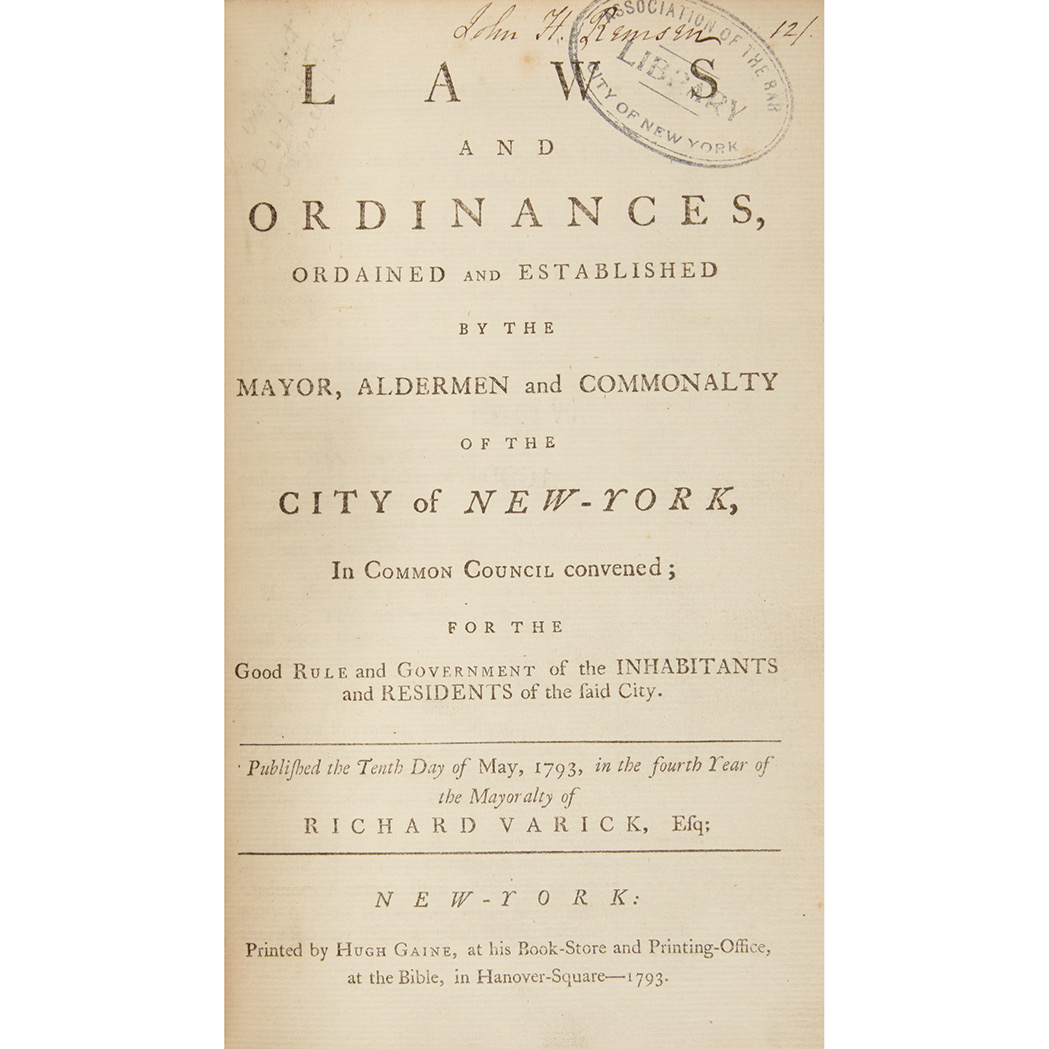 Lot image - [NEW YORK CITY] Laws and ordinances, ordained and established by the mayor, aldermen and commonalty of the city of New-York, in...