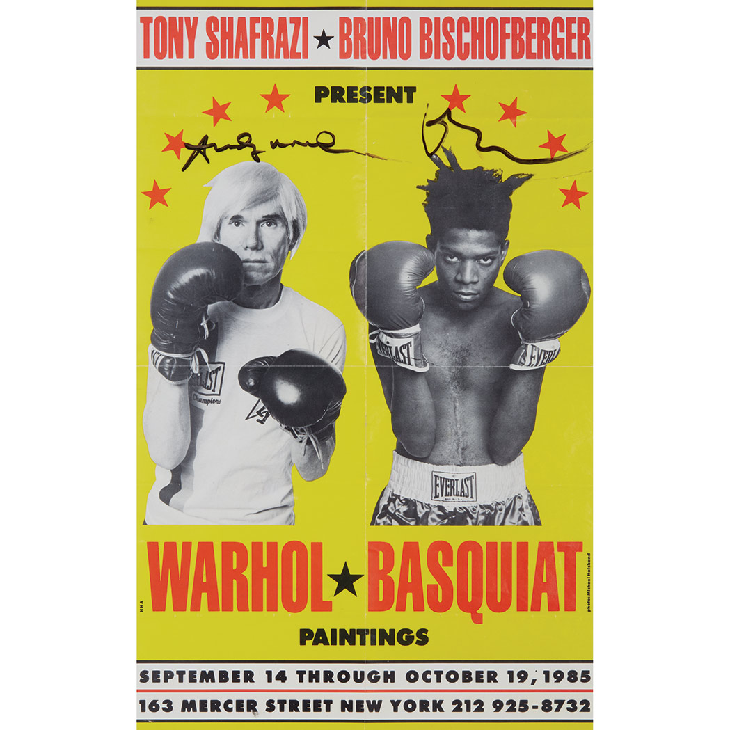 Lot image - BASQUIAT, JEAN-MICHEL and WARHOL, ANDY  Exhibition poster signed by both artists