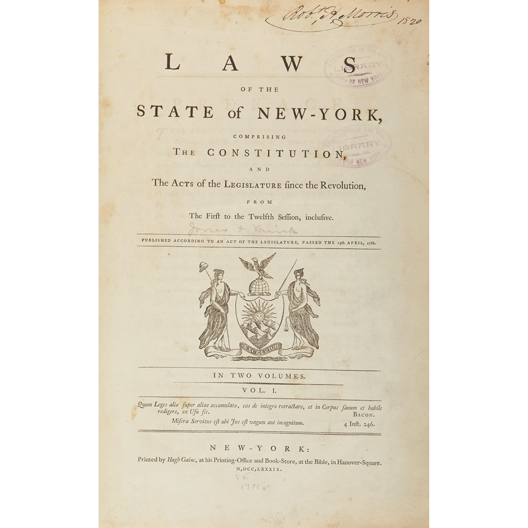 Lot image - [NEW YORK - JONES, SAMUEL and VARICK, RICHARD] Laws of the State of New-York, comprising the Constitution, and the acts of the legis...