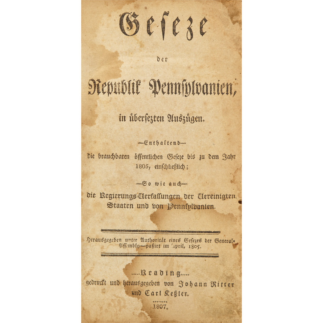 Lot image - [PENNSYLVANIA]  Geseze der Republik Pennsylvanien