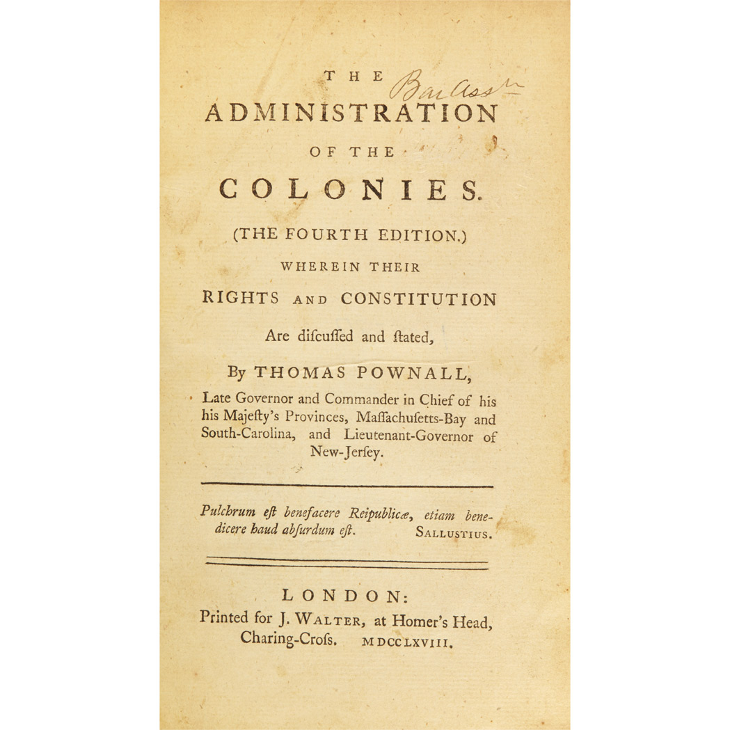 Lot image - [COLONIAL]  POWNALL, THOMAS. The Administration of the Colonies