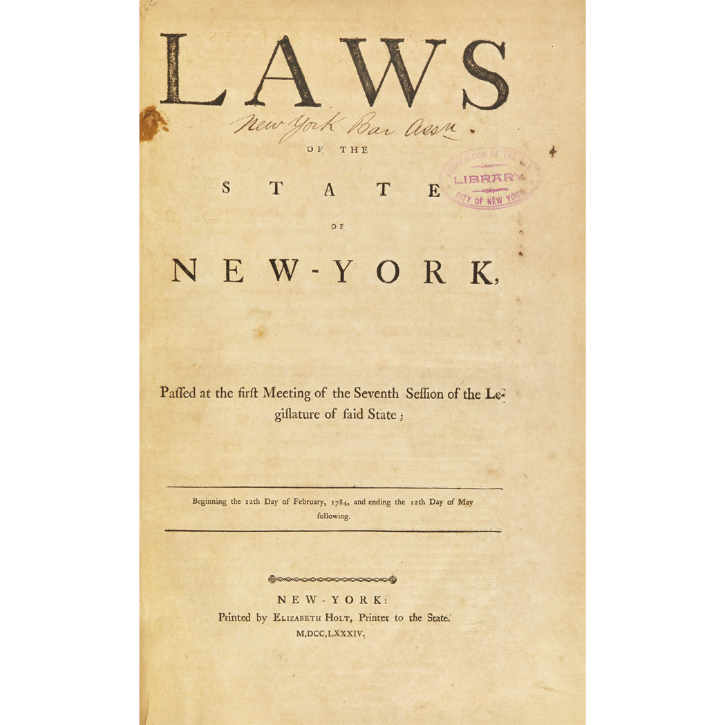 Lot image - [NEW YORK - FEDERAL]  Run of Laws of the State of New York, 1784-1796