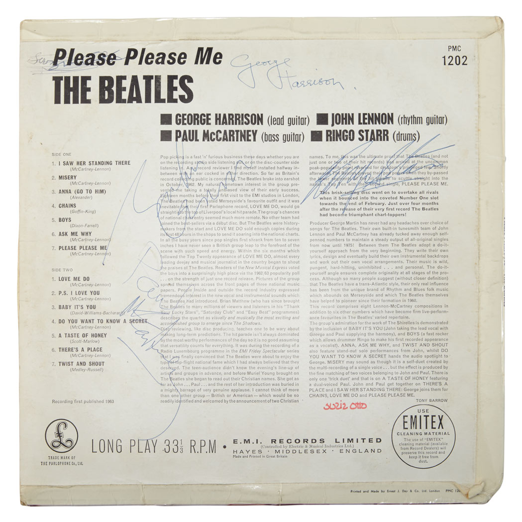 Lot image - THE BEATLES  Please Please Me record sleeve signed by all four band members