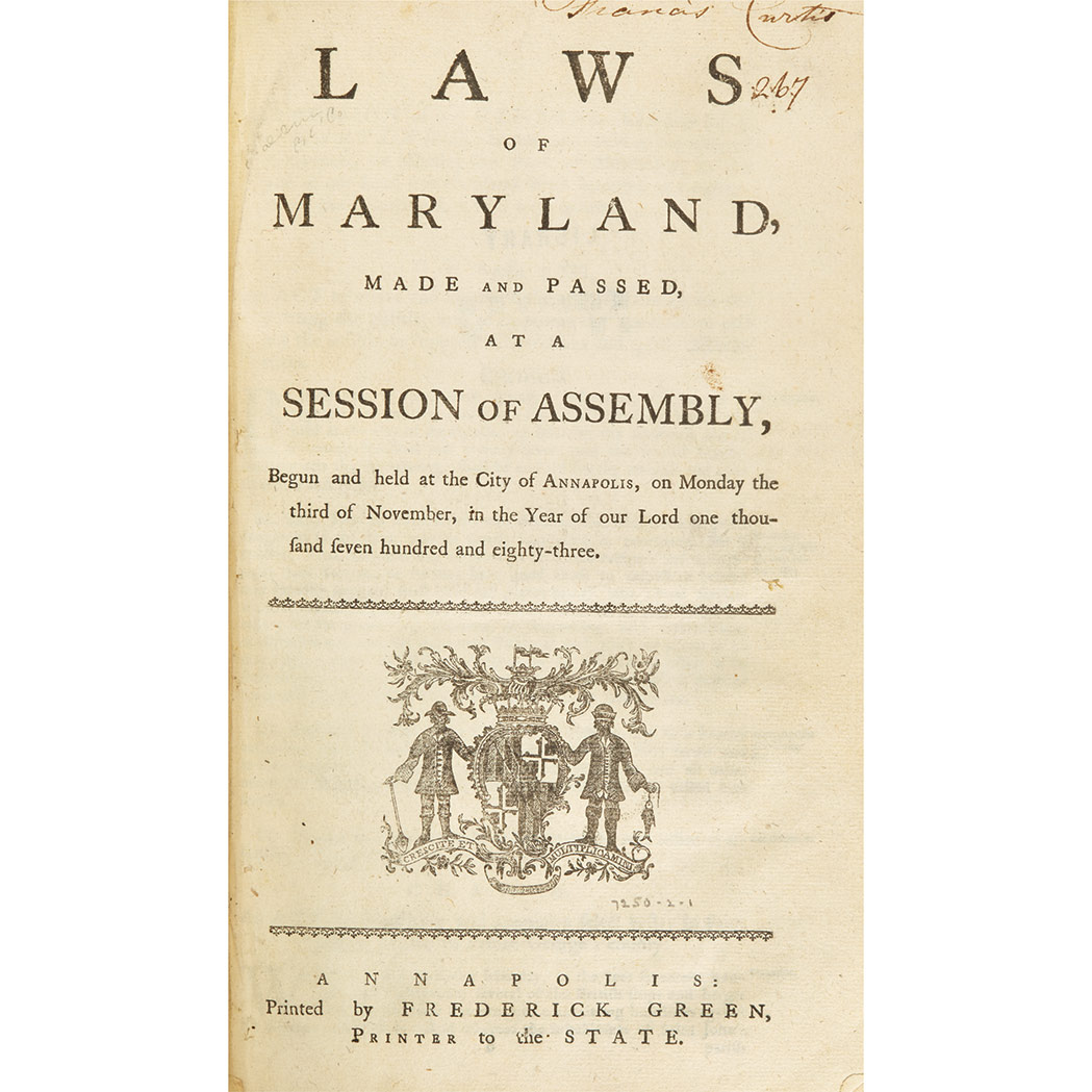 Lot image - [MARYLAND - FEDERAL]  Laws of Maryland, made and passed, at a session of Assembly, begun and held at the city of Annapolis, on Monday the third of November, in the year of our Lord one thousand seven hundred and eighty-three