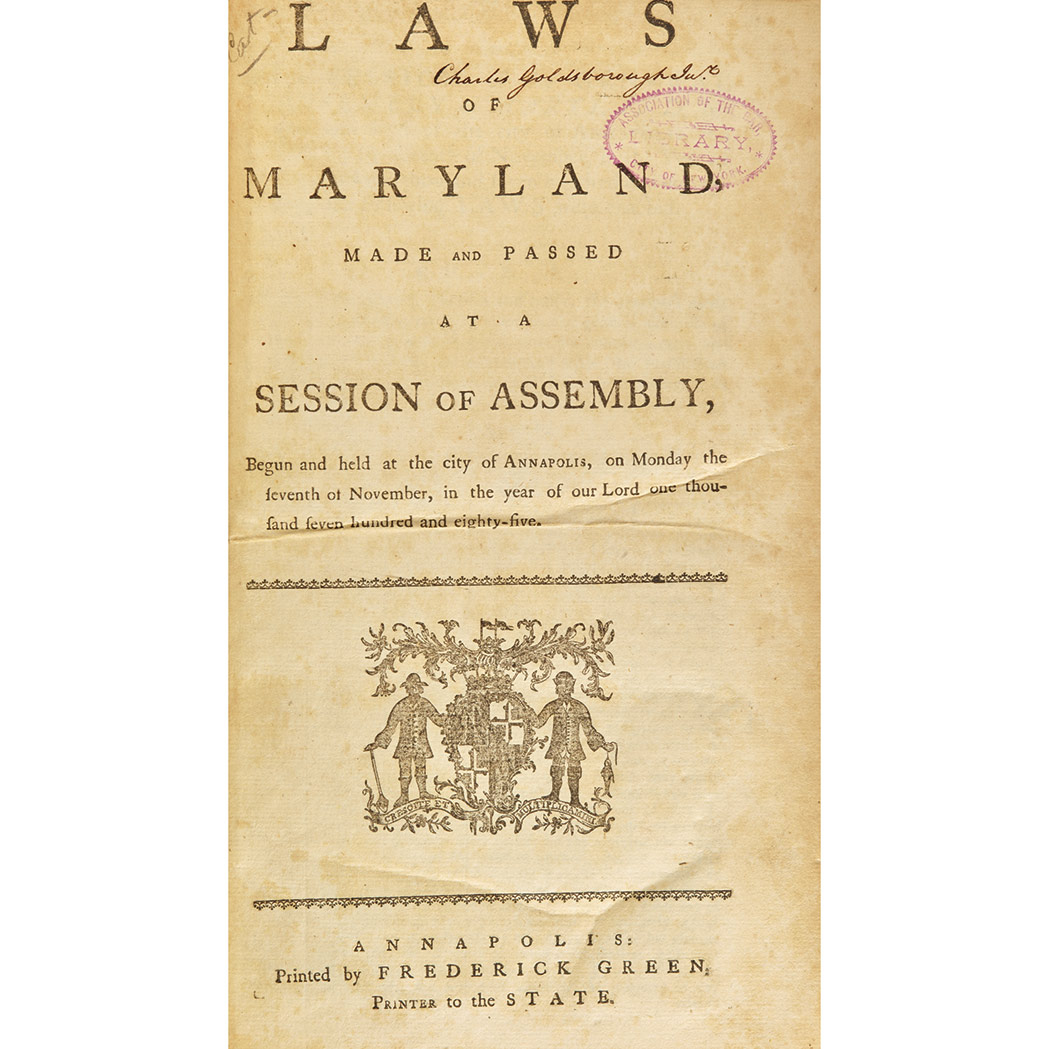 Lot image - [MARYLAND - FEDERAL]  Thick volume of Maryland Session Laws, 1785-96