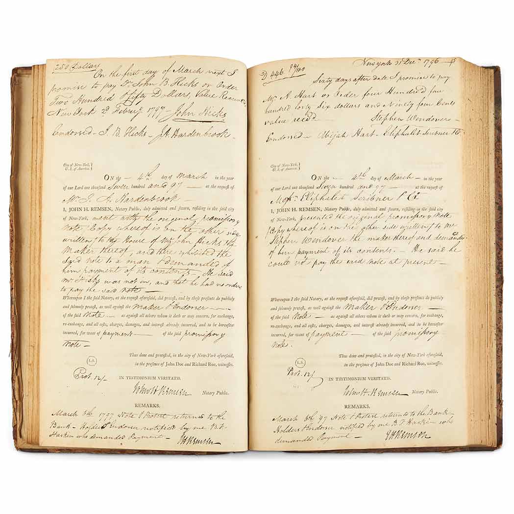 Lot image - [NEW YORK - MANUSCRIPT]  Large group of John Henry Remsen's Notary Public Protest Books and Supreme Court Registers