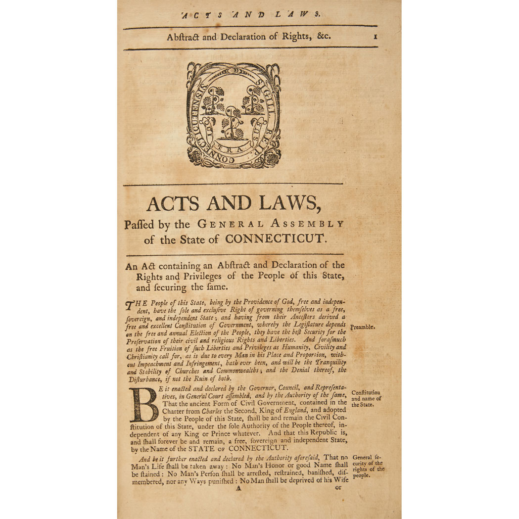 Lot image - [CONNECTICUT - FEDERAL]  Acts and laws of the state of Connecticut, in America