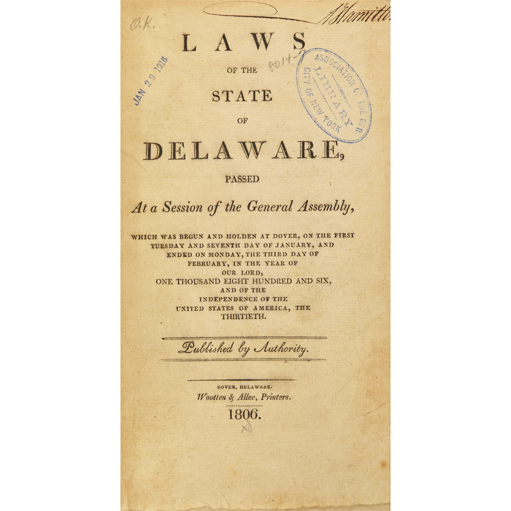Lot image - [DELAWARE - FEDERAL]  Run of Delaware laws, 1798-1805