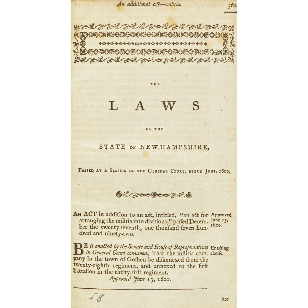 Lot image - [NEW HAMPSHIRE - FEDERAL]  Group of New Hampshire laws, 1800-1810